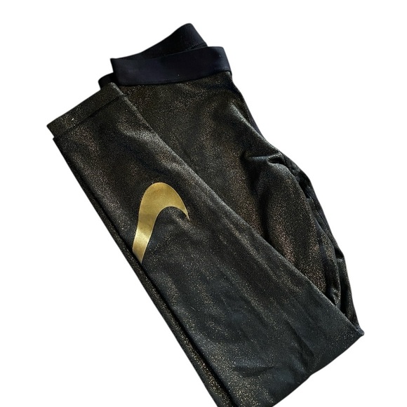Nike Pro Black Gold Sparkle Leggings Size Medium - Picture 3 of 5